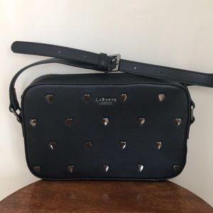 Vegan BlaxkCrossbody Bag with Heart Studs